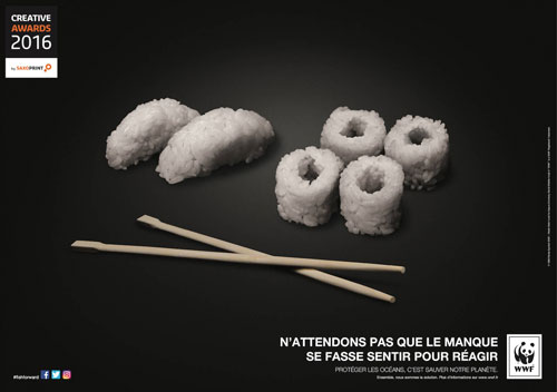 Campagnes de Saxoprint en partenariat avec WWF, sur la protection des océans. Primée aux Creative Awards par Saxoprint : cinquième prix du jury.