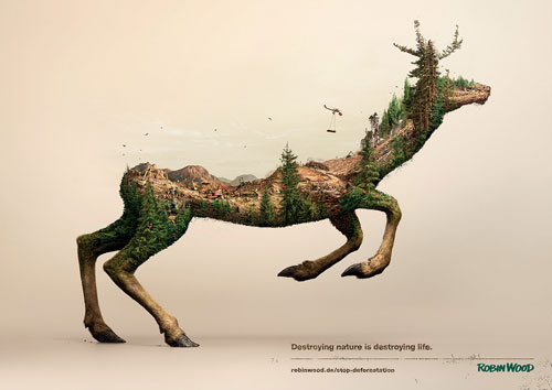 Campagne de sensibilisation sur la destruction de l’habitat des animaux sauvages. Ces affiches ont été créés par les studios Illusion et Analog/Digital - 1/2