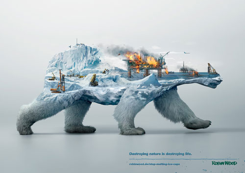 Campagne de sensibilisation sur la destruction de l’habitat des animaux sauvages. Ces affiches ont été créées par les studios Illusion et Analog/Digital - 2/2 (Parce que L'Aetherium aime les ours polaires)